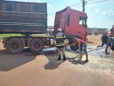 FALHA MECÂNICA: Incêndio em caminhão é combatido pelo Corpo de Bombeiros em Confresa (MT)