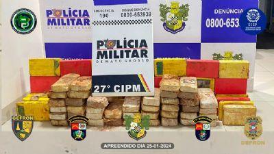 68 kg de drogas são apreendidos pela polícia em Confresa (MT) e dois suspeitos são presos por tráfico;