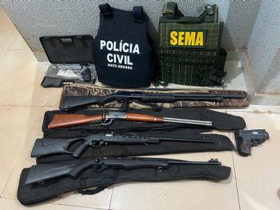 Polícia Civil e Sema apreendem armas, munições e pescados proibidos na zona rural de Confresa; suspeito foi preso