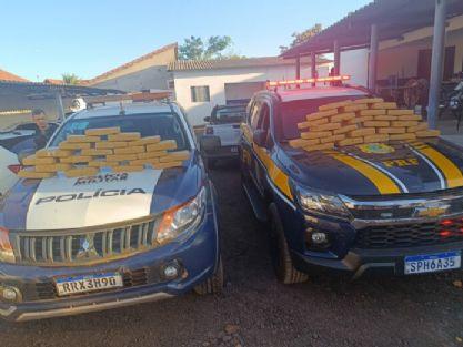 PM e PRF apreendem mais de 50 kg de drogas que seriam levadas para Vila Rica escondidas em carroceria de carro