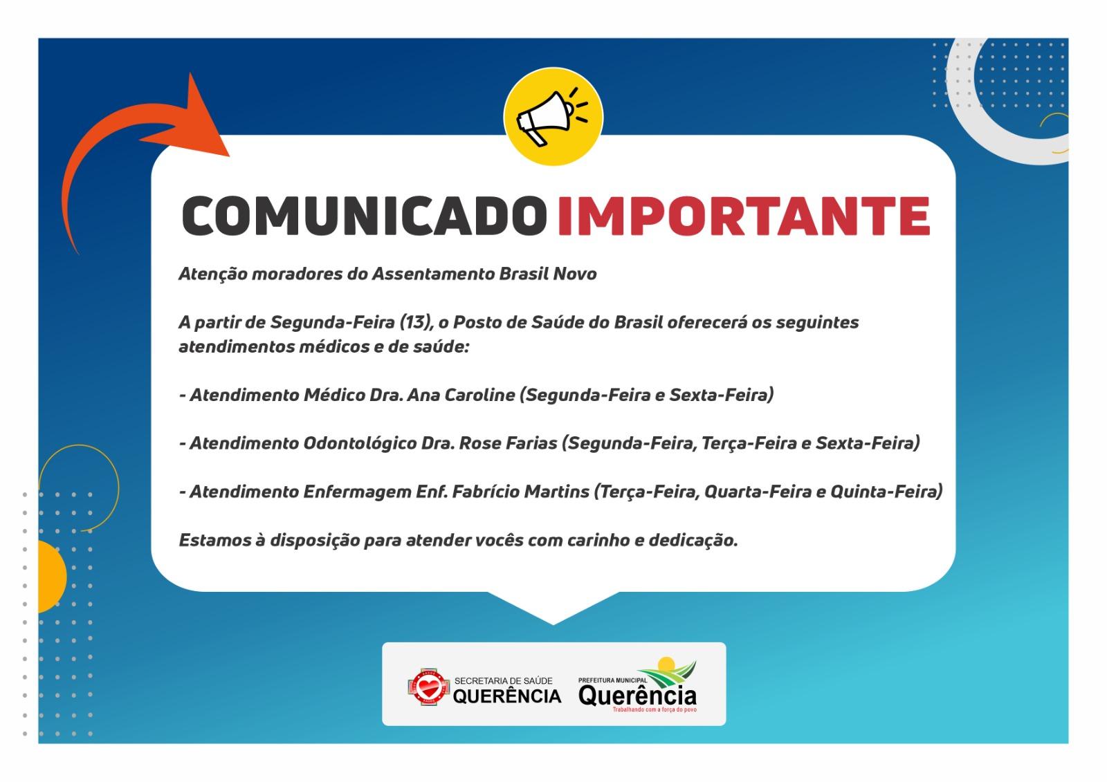 Comunicado Importante para os moradores do Assentamento Brasil Novo!